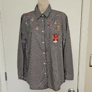 Karen Scott Gingham Plaid Christmas Top Size L